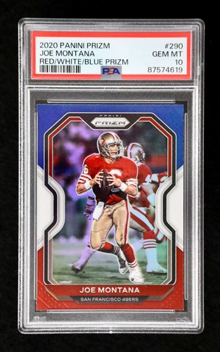 2020 Panini Prizm Joe Montana PSA 10 Red White Blue Prizm 49ers #290 CM3