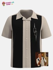 Geometric Shapes Design Short Sleeve Bowling Shirt for Men
