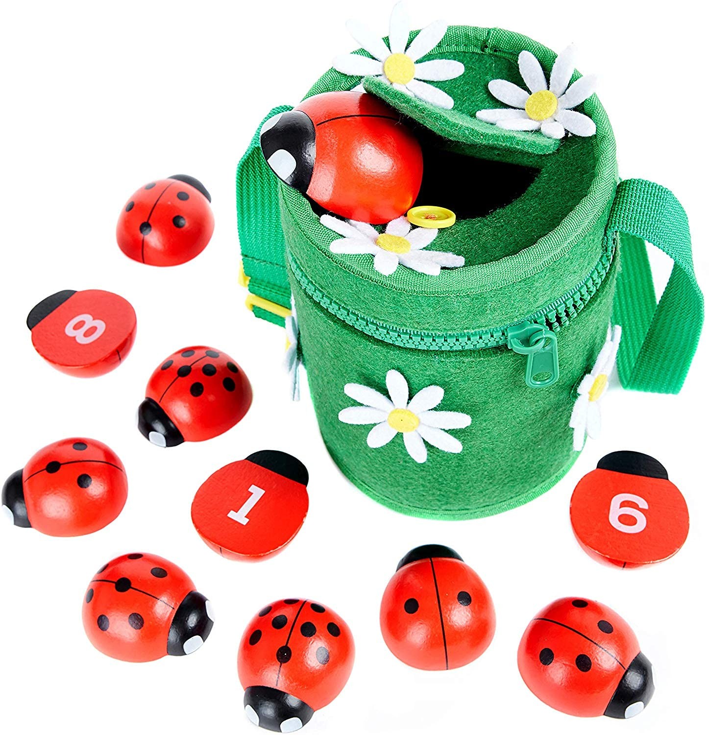 Counting Ladybugs - Montessori Wooden Counting Toy for Girls 3 4 5 Year Old - La