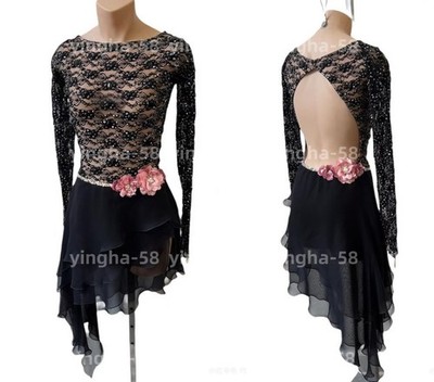Competition Figure Skating Twirling Costume black lace