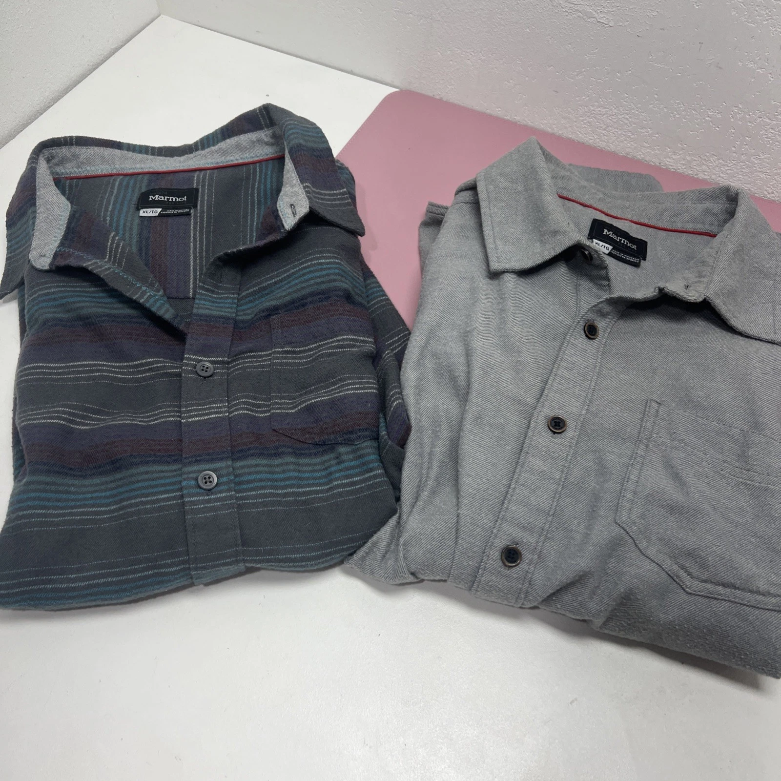 Marmot Mens Lot of 2 XL Flannel Shirts Button Down Long Sleeve Outdoor Gorpcore