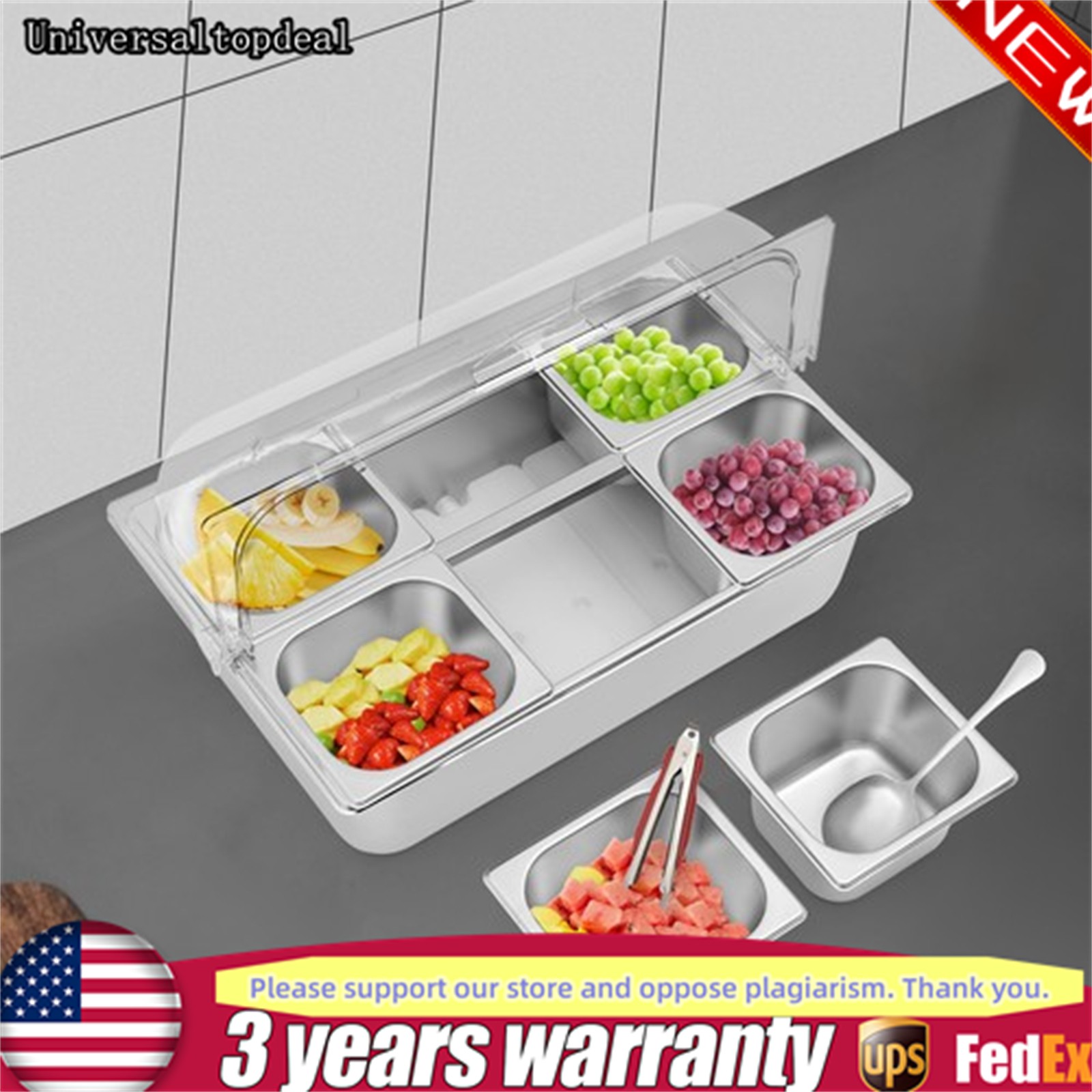 Cold Food Buffet Ice Serving Tray Cooled Condiment Serving Container with Lid