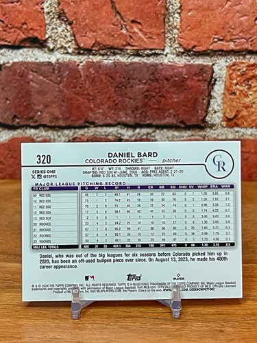 DANIEL BARD • 2024 Topps Series 1 • #320 • Silver Crackle Foil Board • Rockies - Picture 3 of 3