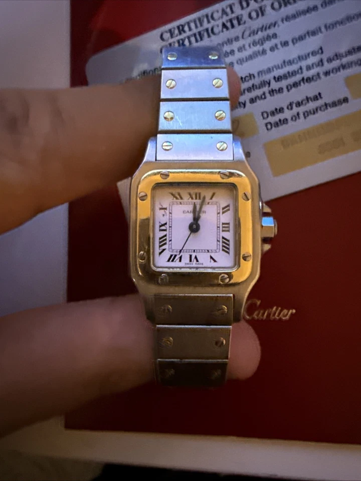 Vintage Cartier Santos Galbee 18k Gelbgold & Stahl Quarz Damenuhr 24 mm - Bild 2 von 4