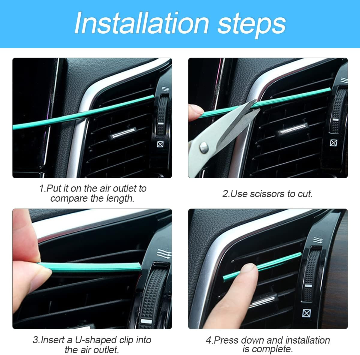 20PCS Car Air Conditioner Decoration Strip, Auto Air Vent Outlet Chrome DIY Trim
