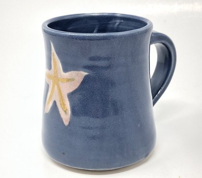 Pottery Mug Starfish Blue Beach Theme Ocean Handmade Studio Artisan Signed