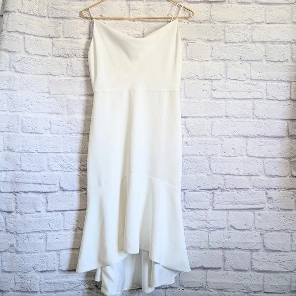 Alice and Olivia Adrina Cowl Neck Midi Dress 2 White Cocktail Party Bridal - Image 2 of 4