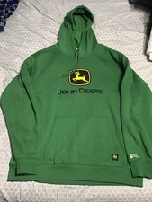 John Deere Men's Green Hoodie Size Large Pullover Sweatshirt Embroidered Logo