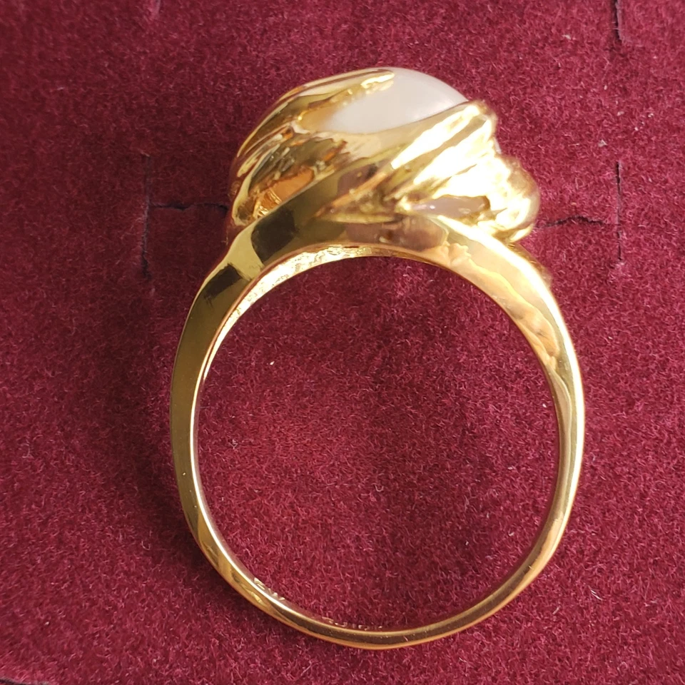 Gorgeous 10k Yellow Gold Mabe Blister Pearl Ring Size 7.5 NEW NOS GIFT - Image 3 of 4