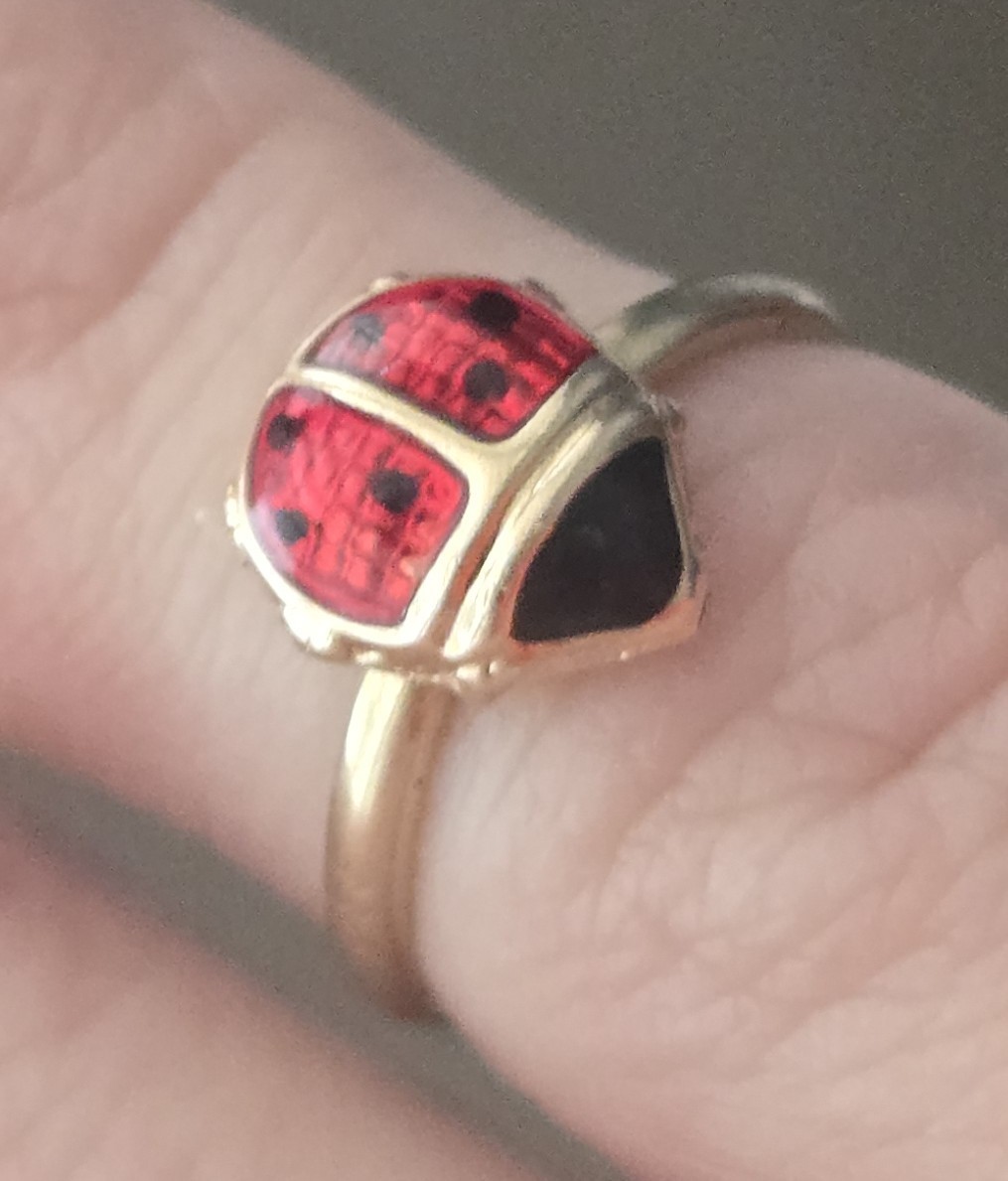 14k Solid Gold Ladybug Toe Ring Enamel Accents - image 2