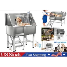 38" Pet Grooming Bath Tub Cat Dog Wash Station 304 Stainless Steel w/Stairs US