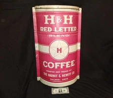RARE Antique H & H COFFEE Giant Metal Coffee Can Sign Harni Hewitt Co Toledo Vtg