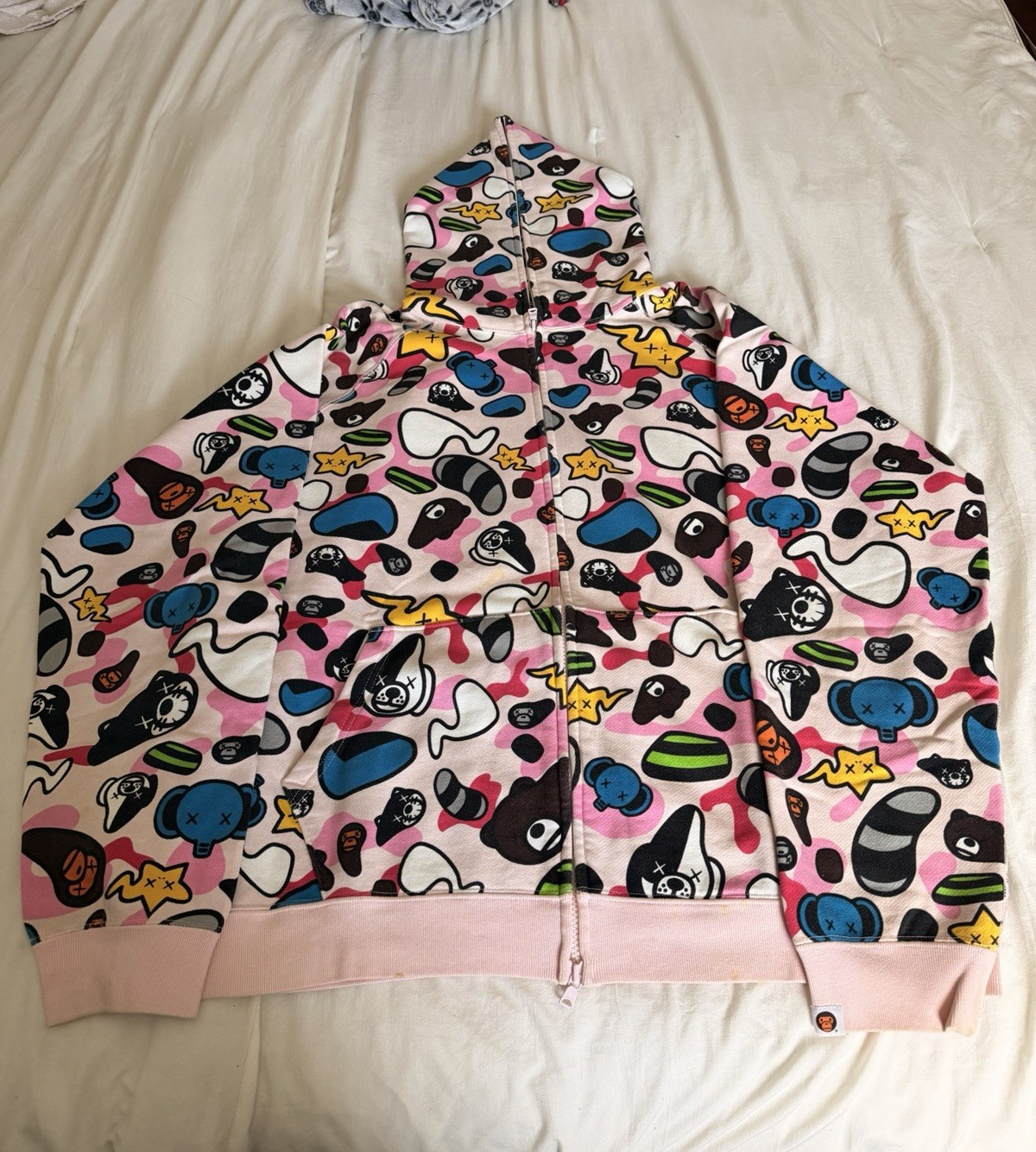 A Bathing Ape Baby Milo KAWS Full Zip Hoodie Pink Multicolor Size 