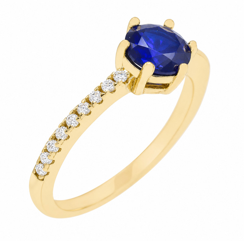GENUINE 1.16 Cts BLUE & WHITE SAPPHIRE RING 14K YELLOW GOLD PLATED (.925) - NWT