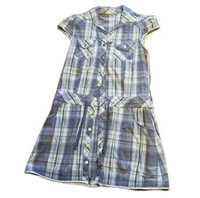 VTG Juniors M Be Bop Grey Plaid Cap Sleeve Snap Front Shirt Dress 