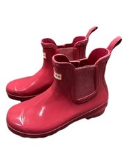 HUNTER WOMENS ORIGINAL CHELSEA GLOSS Rain Boots Red Gloss SZ 7 S000081