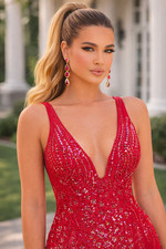 Long Red Embroidered Beaded Lace Fit And Flare Mermaid prom Dress Size 0