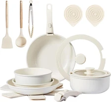 19 Pcs Nonstick Pots and Pans Set, Cast Aluminum Cookware with Detachable Handle