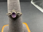 Vintage Amethyst Sterling Silver 925 Deco Band Ring Dainty Bohemian Sz 5.75
