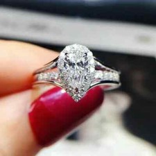 3Ct Pear Cut Real Moissanite Women Solitaire Engagement Ring 925 Sterling Silver