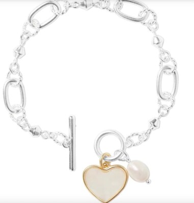 $39 NWT LUCKY BRAND TWO TONE LINK BRACELET W/ HEART CHARM- LA17