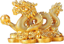 Feng Shui Dragon Statue- Chinese Dragon on Ancient Coins Figurine Ornament Attra