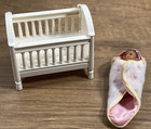 Vintage Miniature Dollhouse Crib With Baby