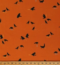 Cotton Crows Birds Creepy Scary Pumpkin Orange Fabric Print by the Yard D510.65