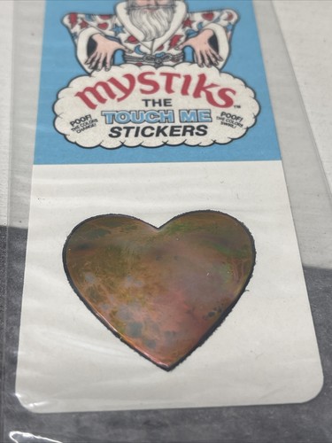 New Vintage Mystiks Touch Me Sticker Heart Blue Green 1980s Davis Liquid Poof - Picture 2 of 3