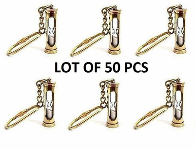 Antique Nautical Brass Sand Timer Hourglass Keychain - Lot of 50