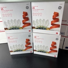 4x GE Set 25 C-9 Cool Bright Classic Lights Clear/Green Wire Each 16 Feet