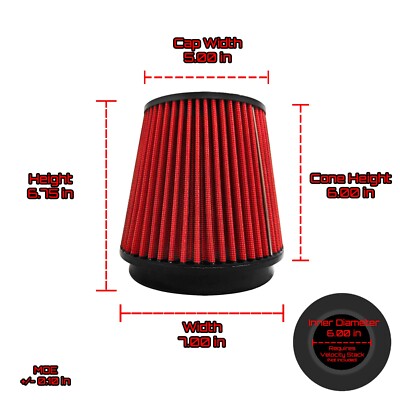 Universal 6.00'' Inlet Performance Dry Air Filter 6.75'' H x 7.00'' W