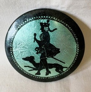 Vtg Celluloid Pocket Mirror Art Deco Silhouette 18th C. Gentleman Walking Dog