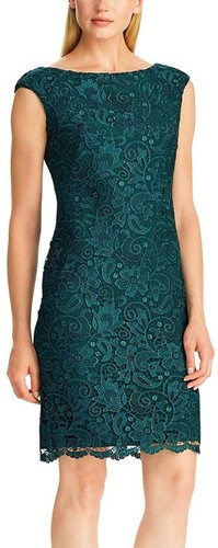 Vestido vaina de encaje LAUREN RALPH LAUREN VERDE HELECHO TALLA 2 elástico nuevo con etiquetas EE. UU. - Imagen 1 de 3