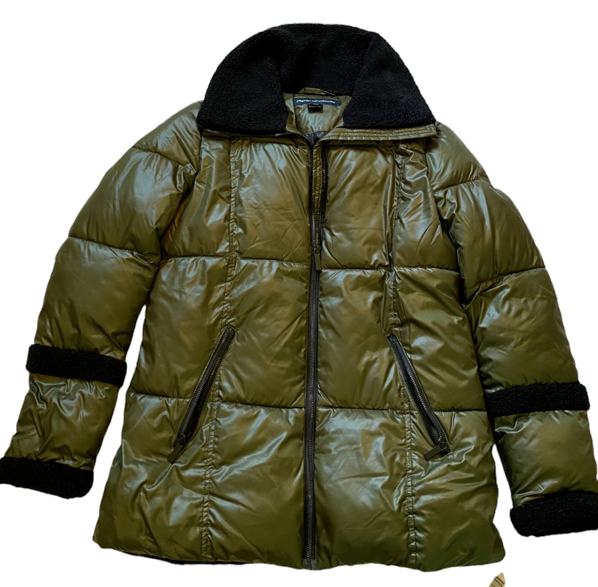 French Connection Puffer Faux Shearling Trim Jacket in Olive at Nordstrom Rack, Size Small