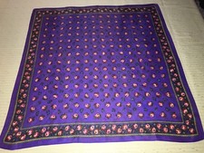 Vtg. ROSEBUD Print on Purple SILKY 26" x 27" Square SCARF Made in Japan