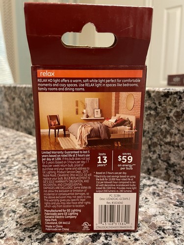 GE Lighting 31384 4W 300 Lumens Soft White Relax HD CAC E12 LED Light Bulb - 第 3/3 張圖片
