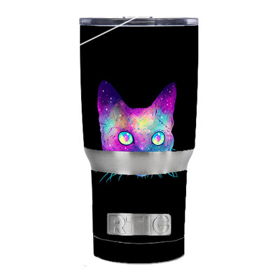 Skin Decal for RTIC 20 oz Tumbler Cup (5-piece kit) Colorful Galaxy Space  Cat