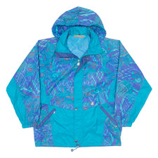 Vintage K-way Womens Rain Jacket Blue Nylon 90s Hooded Crazy Pattern S