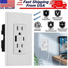 Dual USB Type-C/A Wall Outlet Charger Tamper Resistant 15A Electrical Receptacle