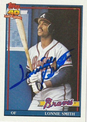 LONNIE SMITH ATLANTA BRAVES SIGNIERTE 1991 TOPPS KARTE #306