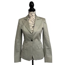 Faconnable Womens Light Grey Single Button Cotton Blend Blazer Preppy 2 Casual