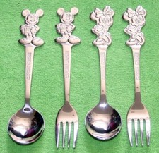 Disney 4 PC Collectible Stainless Steel Mickey Minnie Spoon Folk Flatware Set