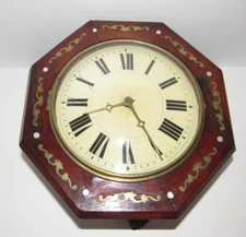 Antique German Inlaid "Wag on Wall" Weights Driven Top Bell Strike Wall Clock
