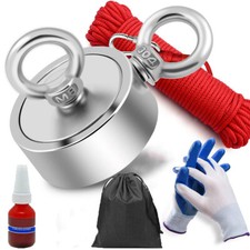 Fishing Magnet Kit Upto 2400 Lbs Pull Force Rope, Carabiner, Threadlocker, Glove