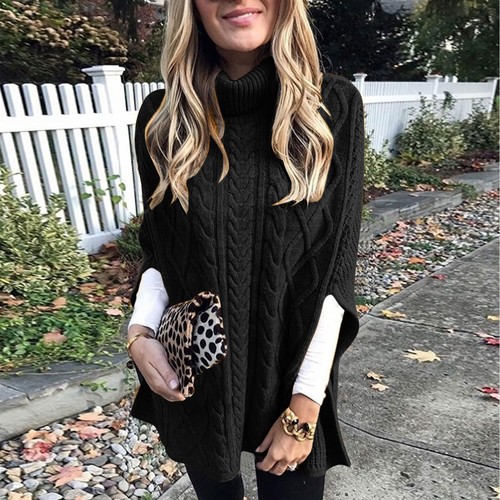 Poncho Suéter Cuello Alto Para Mujer Moda Grueso Tejido Capa Envoltura Suéteres Jerséis - Imagen 14 de 20