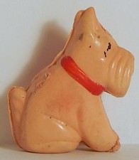 VINT LG CELLULOID SITTING DOG SCOTTIE TERRIER PUFFY MINIATURE GOOD SIZE