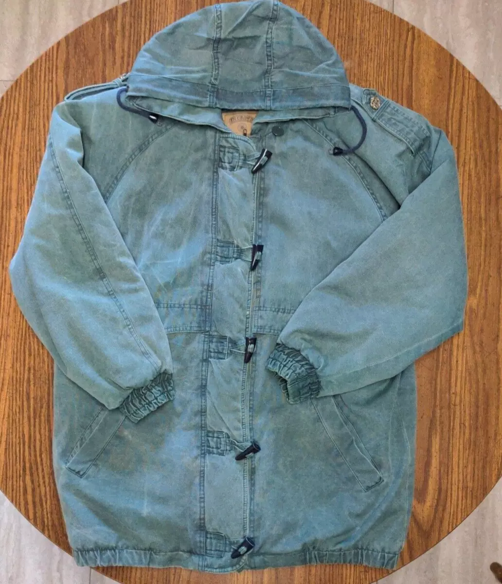Vintage In Crowd Men's M Denim Parka Jacket Aztec Lined Garment Wash Blue/Green