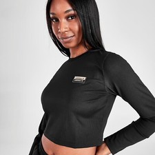 adidas Originals Crop Top Womens Long Sleeve Ribbed Black S Fitted MSRP 50.00