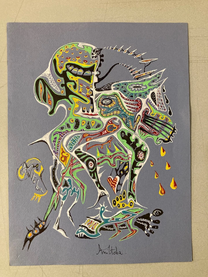 Pintura muito bonita guache papel arte cru Pascal Manitoba arte surreal 20º - Imagem 2 de 4